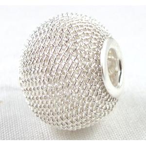 silver plated iron Mesh Bead, 30mm dia, 6mm hole [FD099-30MM]