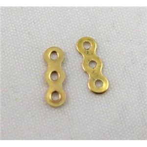 jewelry spacer bead, iron, gold plated, approx 10mm length, 3 hole, 1.2mm hole [FD128]