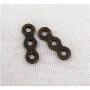 jewelry spacer bead, iron, bronze, approx 10mm length, 3 hole, 1.2mm hole [FD129]