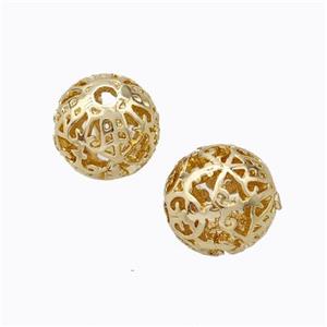 colorfast copper round beads, hollow, gold plated, approx 10mm dia [FD192]