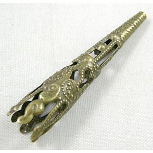 Bronze Jewelry Flower Caps, 8.5mm dia, 41mm length [FDBPCAP004]