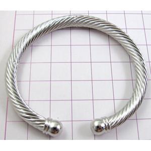 Platinum Plated Copper Bangle, Nickel Free, Lead Free, inside:57mm dia, tube:6mm, ball:7.5mm [FDBR06PP-C683  ]