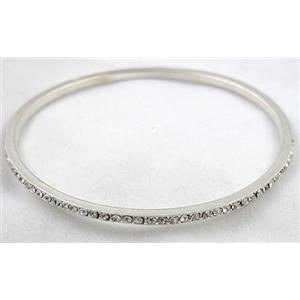 alloy bangle with rhinestone, duck-silver, 68mm dia, 2.5mm thin [FDBR21]