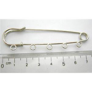 Brooches, copper, platinum plated, 22x75mm, 5 eyes [FDBROOCH003]