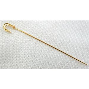 brooch pins, clip, copper, gold plated, approx 95mm length [FDBROOCH004GP]