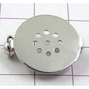 copper Brooch with cabochon-pad, sieve, platinum plated, 18mm dia [FDBROOCH008PP-K326]
