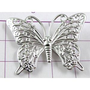 butterfly Brooch, baroque style, copper, platinum plated, 35x26mm [FDBROOCH012PP-K426]