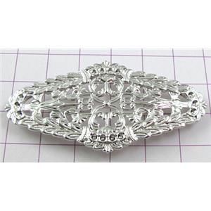 Baroque Brooch, Platinum Plated, Copper, 60x28mm [FDBROOCH021PP]