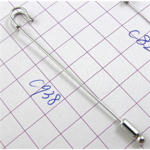 Brooch pins, copper, platinum plated, 80mm length [FDBROOCH022PP-C938]