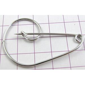 Brooch, clip pins, copper, platinum plated, 34x50mm [FDBROOCH024PP-C605]