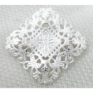 Baroque style Brooch, copper, Silver plated, 40x40mm [FDBROOCH026SP]
