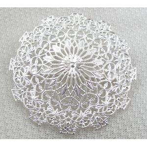 Baroque style Brooch, copper, Silver plated, 55mm dia [FDBROOCH027SP]