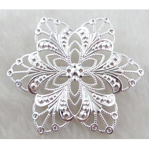 Baroque style Brooch, copper, flower, silver plated, 60mm dia [FDBROOCH028SP]