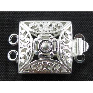 Silde clasp, necklace connector, 2-strands, copper, silver plated, 15x21mm [FDC070SP]