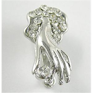 Hinge Bails, Pinch, paved rhinestone, copper, platinum plated, 10x18mm [FDC134PP]