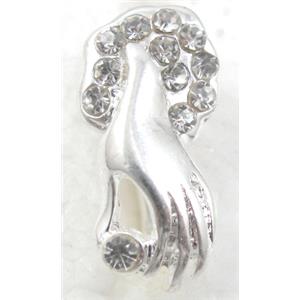 Pinch bail with rhinestone, copper, silver plated, 10X18MM [FDC134SP]