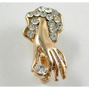Hinge Bails, Pinch, paved rhinestone, copper, rose-gold, 10x18mm [FDC135GP]