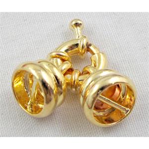 copper clasp with cord-ending connector for necklace, gold plated, 9mm dia, 9mm dia [FDC156GP]