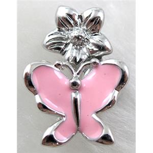magnetic Hinged Bails, copper, pink enamel, platinum plated, 16.6x25mm [FDC157C02]