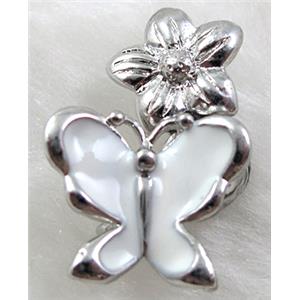 magnetic Hinged Bails, copper, white enamel, platinum plated, 16.6x25mm [FDC157C04]
