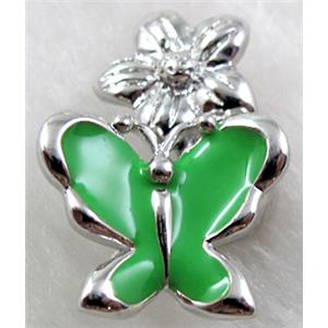 magnetic Hinged Bails, copper, green enamel, platinum plated, 16.6x25mm [FDC157C05]