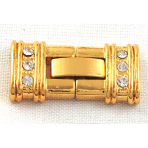 Watchstrap clasp, golden plated, rhinestone, 12x25mm [FDC241GP]