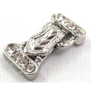 Watchstrap clasp with rhinestone, platinum plated, 14x26mm [FDC243PP]