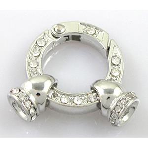 Necklace Shortener, copper clasp with rhinestone, platinum plated, 20mm, 8mm, 5.5mm hole [FDC250PP]