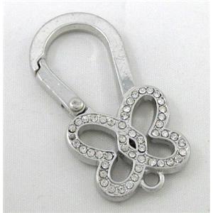 alloy Carabiner Clasp pave rhinestone, platinum plated, approx 25x48mm [FDC270]