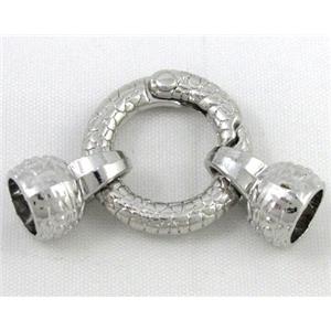 end of cord, alloy clasp for necklace, bracelet, platinum plated, approx 20mm dia, 10mm, 7mm hole [FDC276]