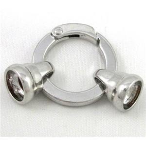 end of cord, alloy clasp for necklace, bracelet, platinum, approx 28mm dia, 12mm, 10mm hole [FDC278]