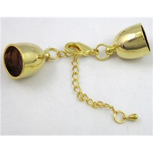 end of cord, copper connector for necklace, bracelet, gold plated, 70mm length, 12mm hole [FDC302]