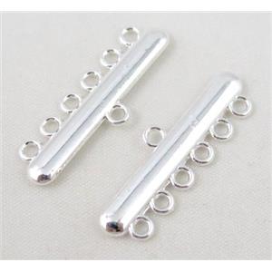 bracelet bar, alloy connector, silver plated, approx 11x33mm, 6 hole, 2mm hole [FDC307]