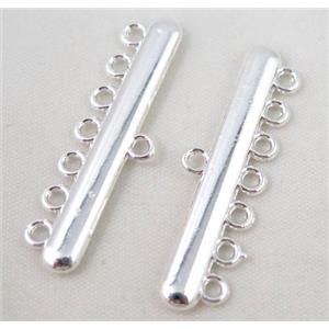 bracelet bar, alloy connector, silver plated, approx 11x38mm, 7 hole, 2mm hole [FDC314]