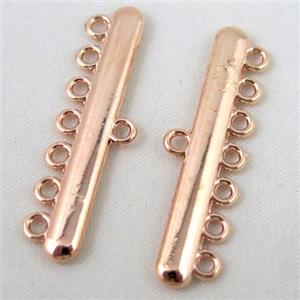 bracelet bar, alloy connector, red copper plated, approx 11x38mm, 7 hole, 2mm hole [FDC315]