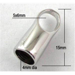 platinum plated copper cord end, 5x6mm,4mm, 15mm length [FDCAPS046PP]