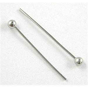 platinum plated HeadPin with round ball, copper, 0.5x35mm, ball:1.5mm [FDCHP05PP-35MM]