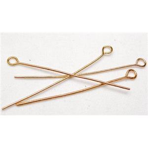 eye headpin, iron, 14K gold plated, approx 25mm length [FDCHP80-25MM]