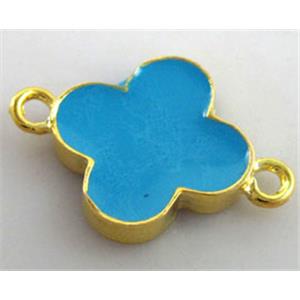 Bracelet bar, lucky clover, enamel alloy connector, approx 15.5mm dia [FDCN115]