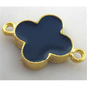Bracelet bar, lucky clover, enamel alloy connector, approx 15.5mm dia [FDCN116]