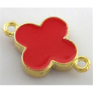 Bracelet bar, lucky clover, enamel alloy connector, approx 15.5mm dia [FDCN117]