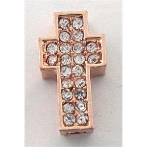 Bracelet bar, cross, alloy connector with rhinestone, 8x15mm [FDCN193]