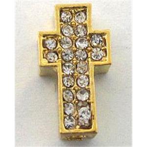 alloy cross beads pave rhinestone, gold plated, 8x15mm [FDCN194]