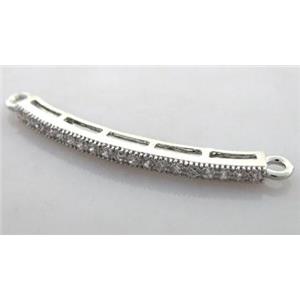 Bracelet bar, copper connector with zircon rhinestone, platinum plated, 35mm length [FDCN255]