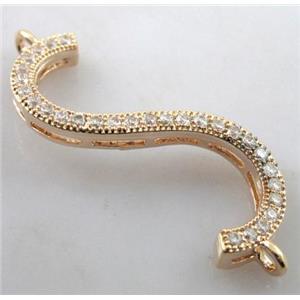 bracelet bar, copper connector with zircon, gold, 15x35mm [FDCN260]