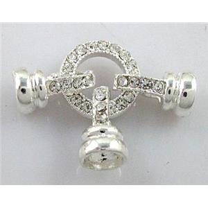 bracelet bar, copper connector clasp with rhinestone, silver plated, 15mm dia, 6mm hole [FDCN355]