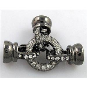 bracelet bar, copper connector clasp with rhinestone, black, 15mm dia, 6mm hole [FDCN363]