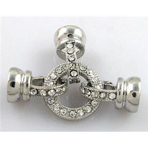 bracelet bar, copper connector clasp with rhinestone, platinum plated, 15mm dia, 6mm hole [FDCN364]