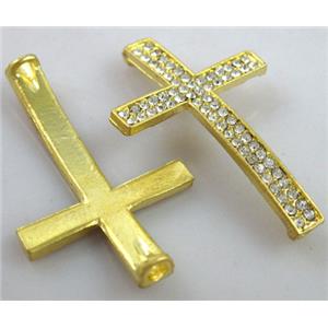 Bracelet bar, cross, alloy connector with rhinestone, duck-gold, 23x38mm [FDCN89]