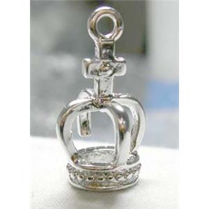 Baroque Crown Pendant, copper, platinum plated, 12.5mm dia,22mm high [FDCPD003PP]